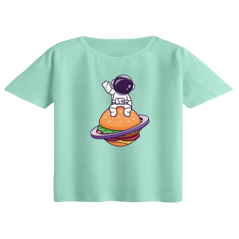 کراپ تی‌شرت آستین کوتاه زنانه مدل فضانورد کد ۷