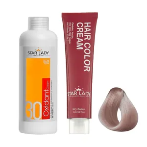 رنگ مو استارلیدی شماره 12.20 حجم 120 میلی لیتر رنگ بژ صدفی به همراه اکسیدان استارلیدی مدل 30 نه درصدی حجم 180 میلی لیتر