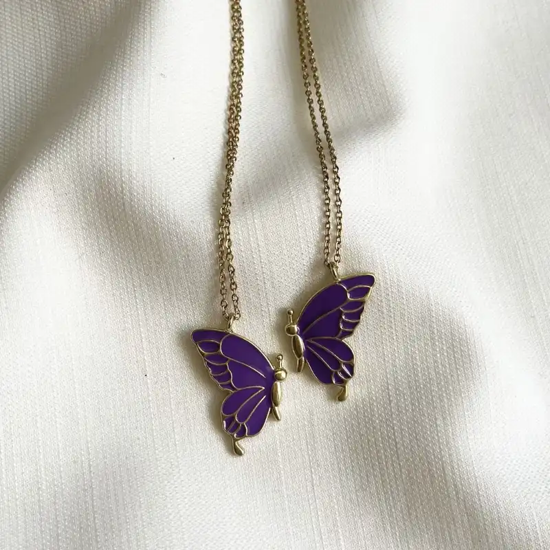 گردنبند زنانه مدل پروانه دوستی مجموعه دو عددی