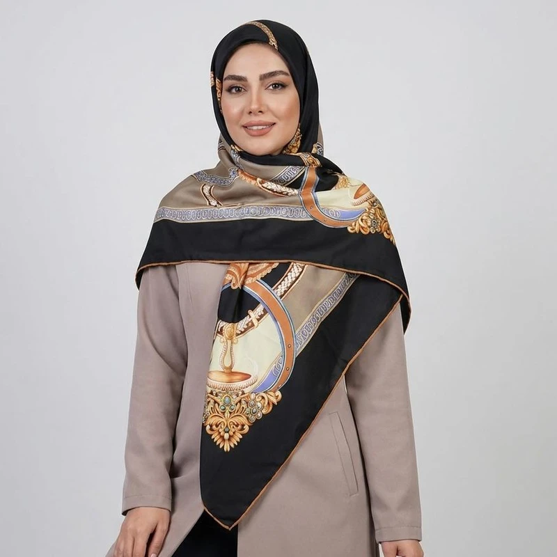 روسری زنانه آنالیا مدل ابریشم مجلسی دور دست دوز کد 9606