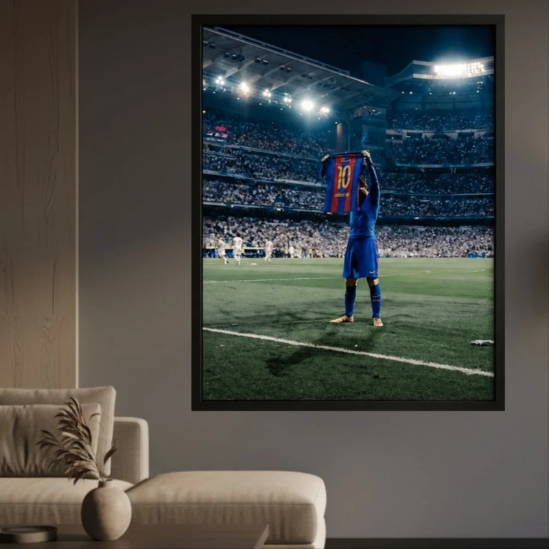 تابلو طرح شادی گل پیراهن مسی Messi مدل 1358 فریم مشکی