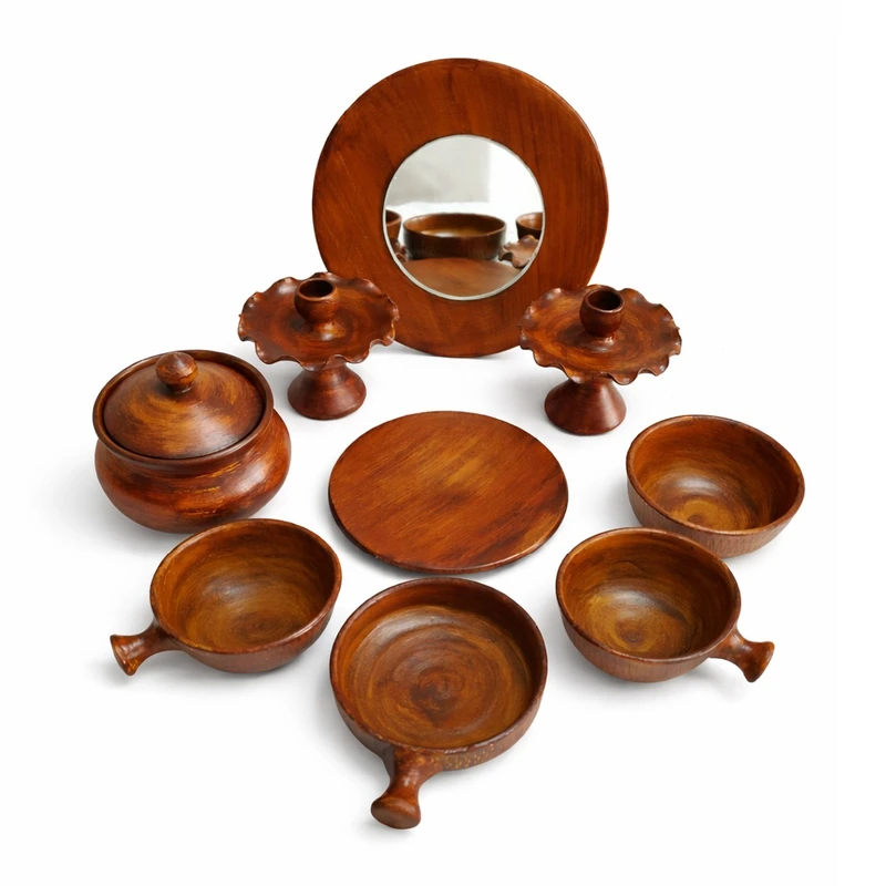 مجموعه ظروف هفت سین 9 پارچه طرح چوبی