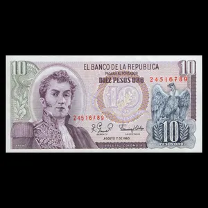 اسکناس تزئینی طرح کشور کلمبیا مدل 10 پزو 1980 UNC
