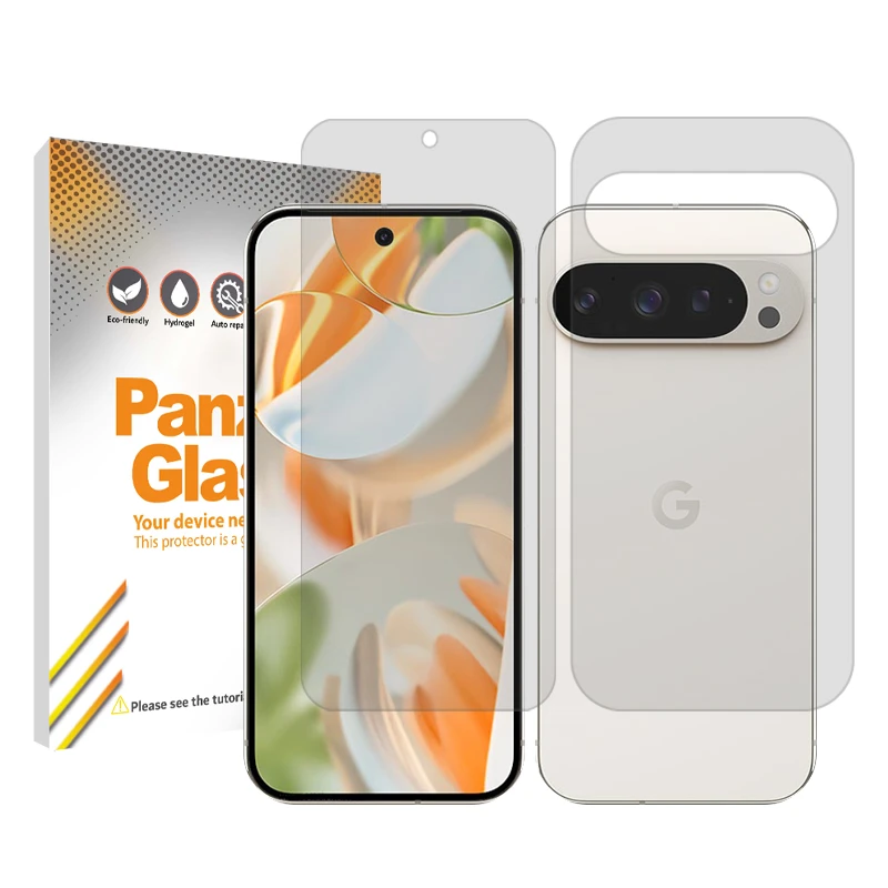 محافظ صفحه نمایش شفاف پنزر گلس مدل Resistant مناسب برای گوشی موبایل گوگل Pixel 9 Pro به همراه محافظ پشت گوشی