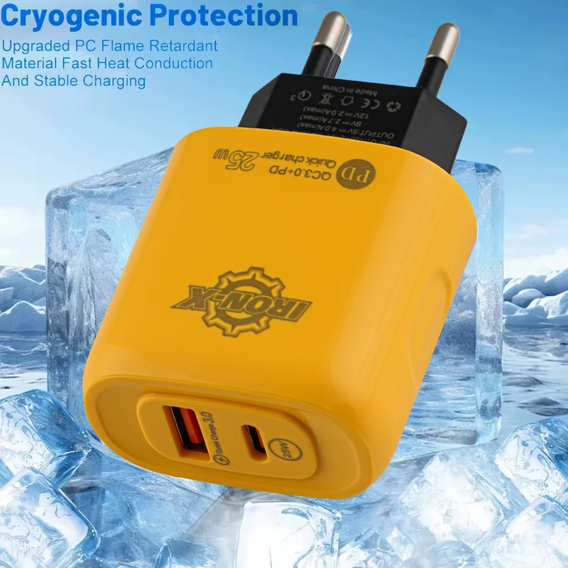 عکس شماره 5 : شارژر دیواری 25 وات دو پورت آیرون ایکس مدل pdqc30 به همراه کابل تبدیل usb-usb-c به لایتنینگ-usb-c طول 1.5 متر