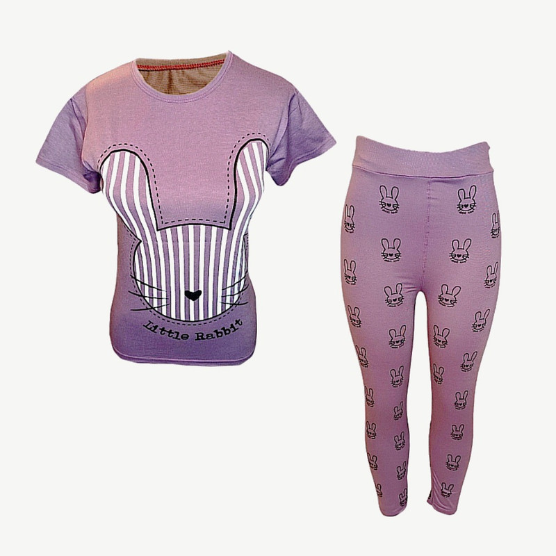 ست تی شرت و لگینگ زنانه مدل خرگوشی رنگ بنفش