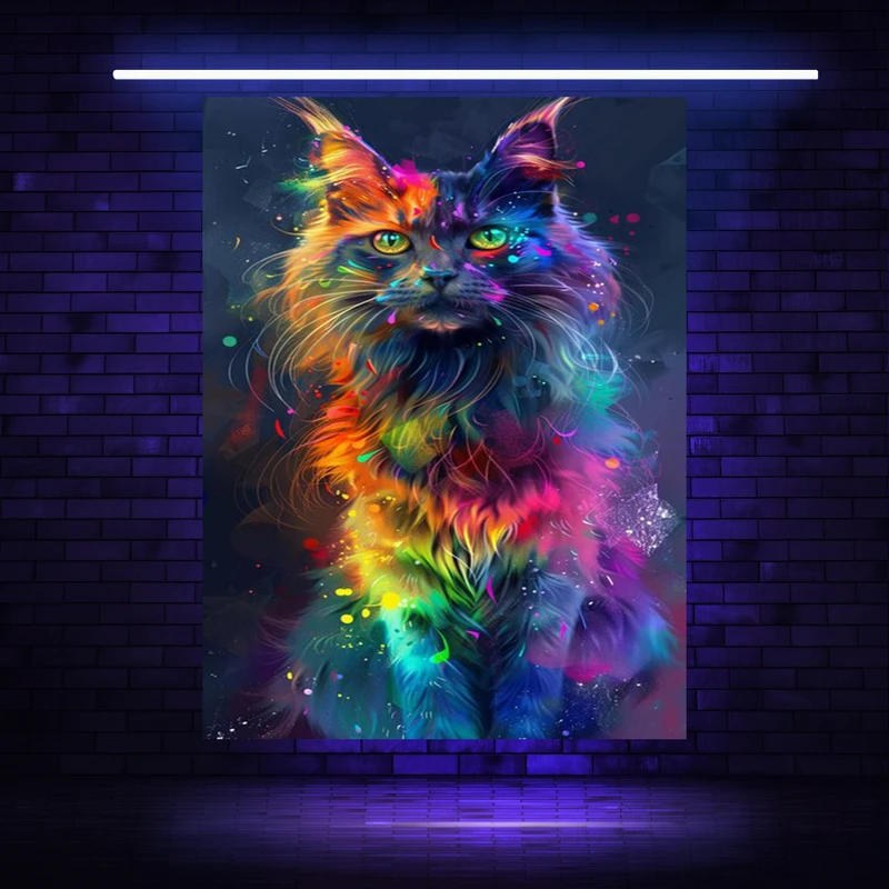پوستر پارچه ای مدل بک دراپ بلک لایت طرح گربه رنگی کد AR304553