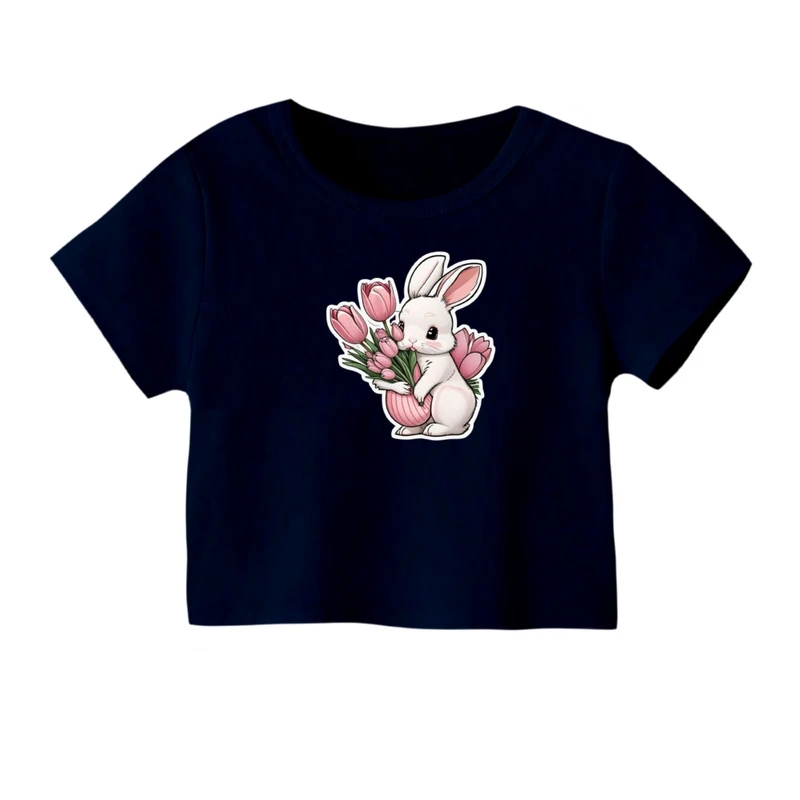 کراپ‌ تی‌شرت آستین کوتاه زنانه مدل خرگوش کد 02