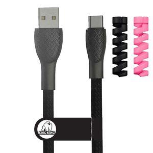 کابل تبدیل USB به USB-C کینگ کونگ مدل POWER-PUR-C11  طول 1 متر به همراه محافظ کابل بسته 2 عددی