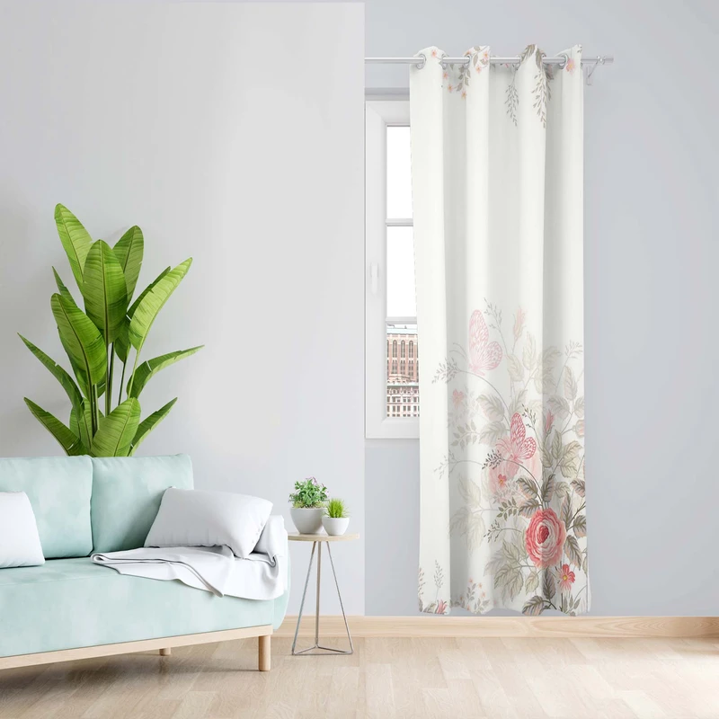 پرده طرح گل مدل مخمل پانچی کد 5591R z سایز 140x200 سانتی متر