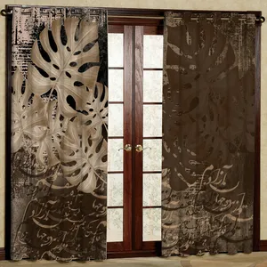  پرده بارمان دکور طرح برگ انجیری مدل هازان پانچی کد 81-4880 W سایز 140x280 سانتی متر