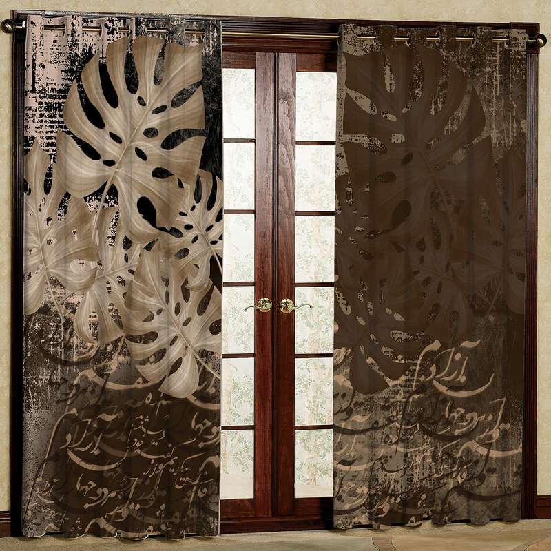 پرده بارمان دکور طرح برگ انجیری مدل هازان پانچی کد 81-4880 W سایز 140x280 سانتی متر