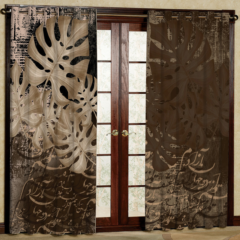 پرده بارمان دکور طرح برگ انجیری مدل هازان پانچی کد 81-4880 W سایز 140x280 سانتی متر