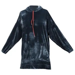 هودی زنانه مدل مخمل کوبیده کد 7001 رنگ سرمه ای