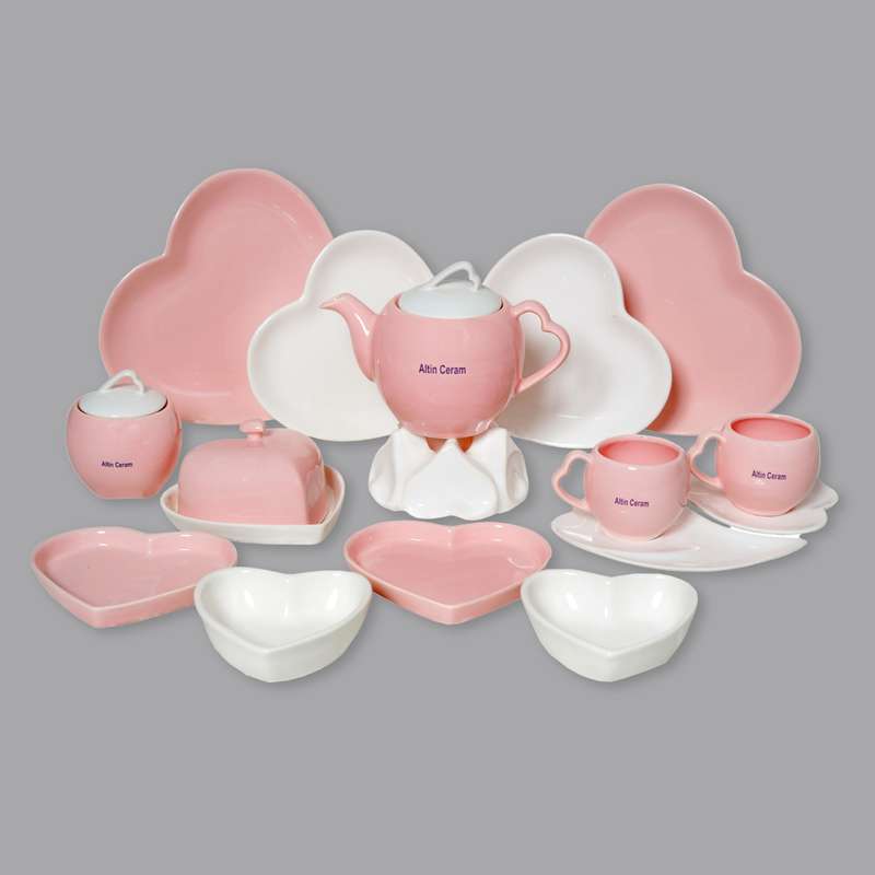 سرویس صبحانه‌خوری 19 پارچه 2 نفر مدل آلتین سرام طرح قلب