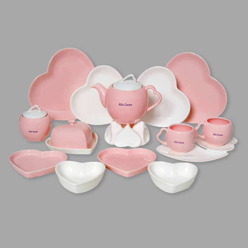 سرویس صبحانه‌خوری 19 پارچه 2 نفر مدل آلتین سرام طرح قلب