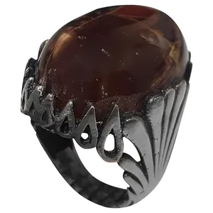 انگشتر نقره مردانه مدل عقیق سلطانی حجرالاسود ASHA2122