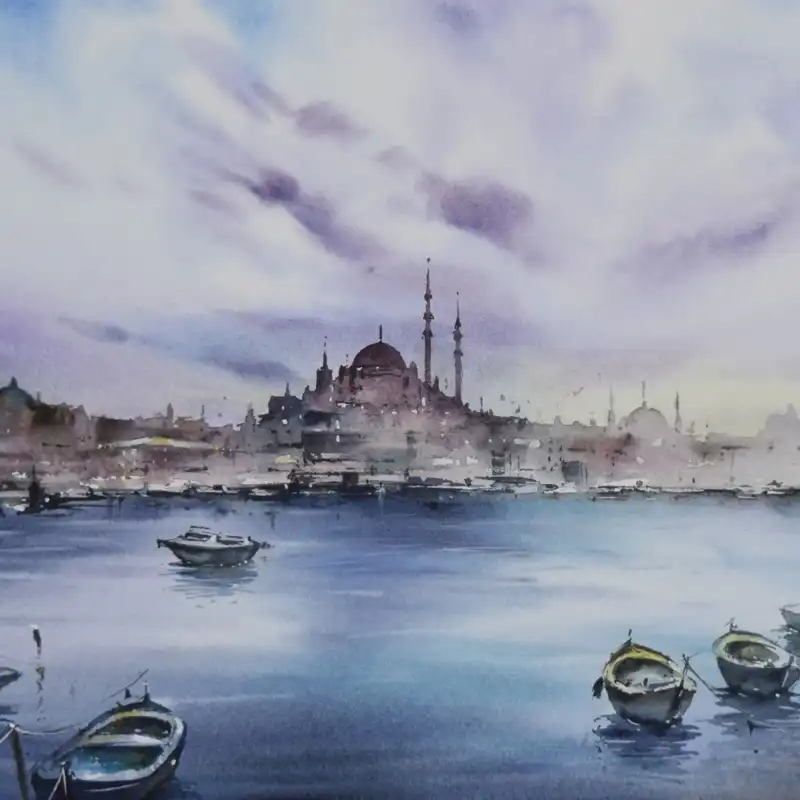 نقاشی آبرنگ طرح دریاچه کد 026