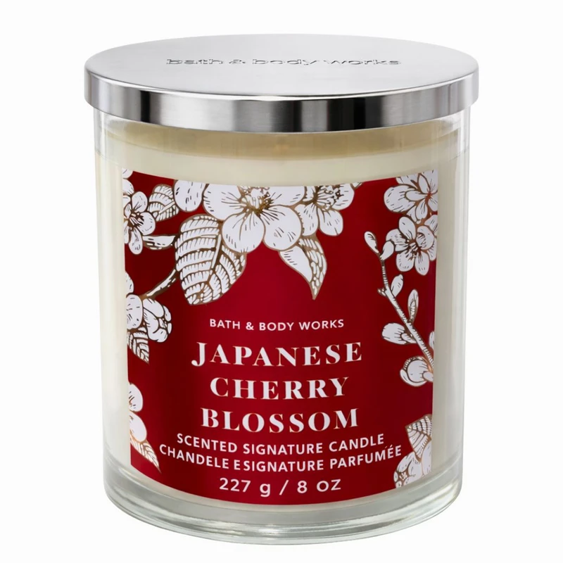 شمع لیوانی معطر بس اند بادی ورکز مدل ژاپنیز چری بلاسم با رایحه شکوفه بهاری، چوب زمان اتمام 45 ساعت