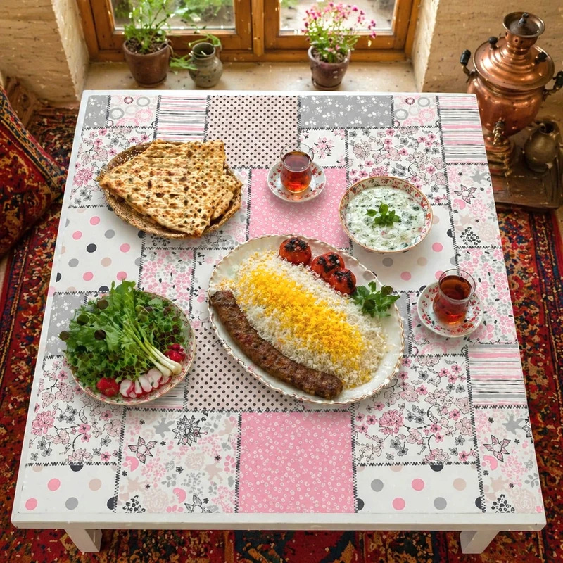 عکس شماره 2 : سفره 6 نفره مدل tca090203 طرح چهارخانه سایز ۱۴۰×۱۰۰ سانتیمتر