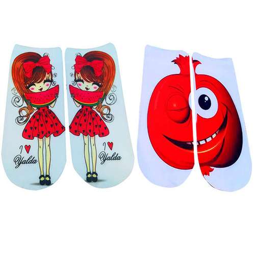 جوراب زنانه مدل یلدا طرح انار و هندوانه بسته 2 عددی