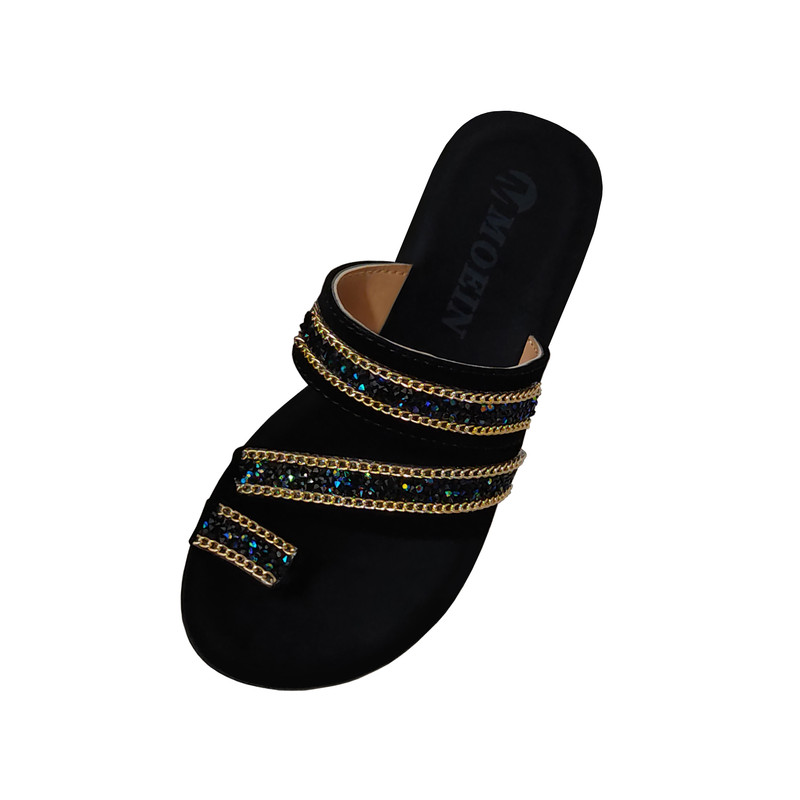 دمپایی لاانگشتی زنانه مدل نگین رنگ مشکی