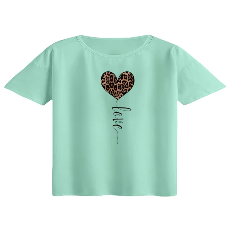 کراپ تی‌شرت آستین کوتاه زنانه مدل قلب پلنگی کد 2