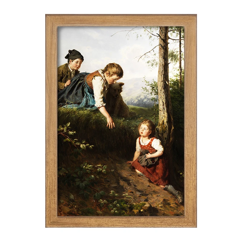 تابلو خندالو مدل نقاشی سه کودک در حال چیدن توت اثر فلیکس شلزینگر کد F12303