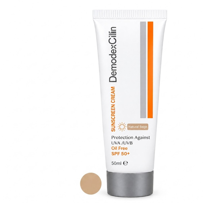 کرم ضد آفتاب رنگی بژ طبیعی صورت دمودکسیلین SPF 50 مدل Natural محافظ UVA ،UVB ‌مناسب پوست‌ چرب حجم 50 میلی‌ لیتر