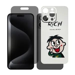 Glass Together model privacy screen protector suitable for Apple iPhone 15 Pro Max mobile phone with cover sticker on the back of the phone