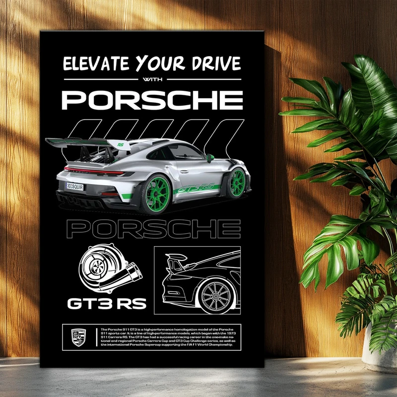 تابلو شاسی بکلیت طرح ماشین و خودرو پورشه PORSCHE 911 GT3 RS مدل T-po1567