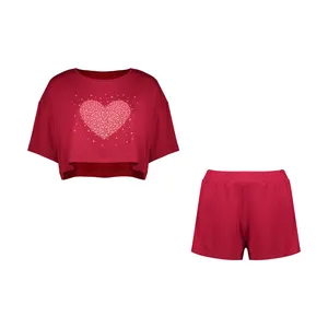 ست نیم تنه و شلوارک زنانه ناربن مدل 3150-1521705 رنگ زرشکی