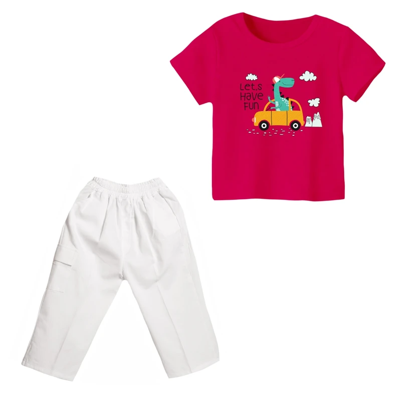 ست تی شرت و شلوارک دخترانه مدل دایناسور کد ۲۲