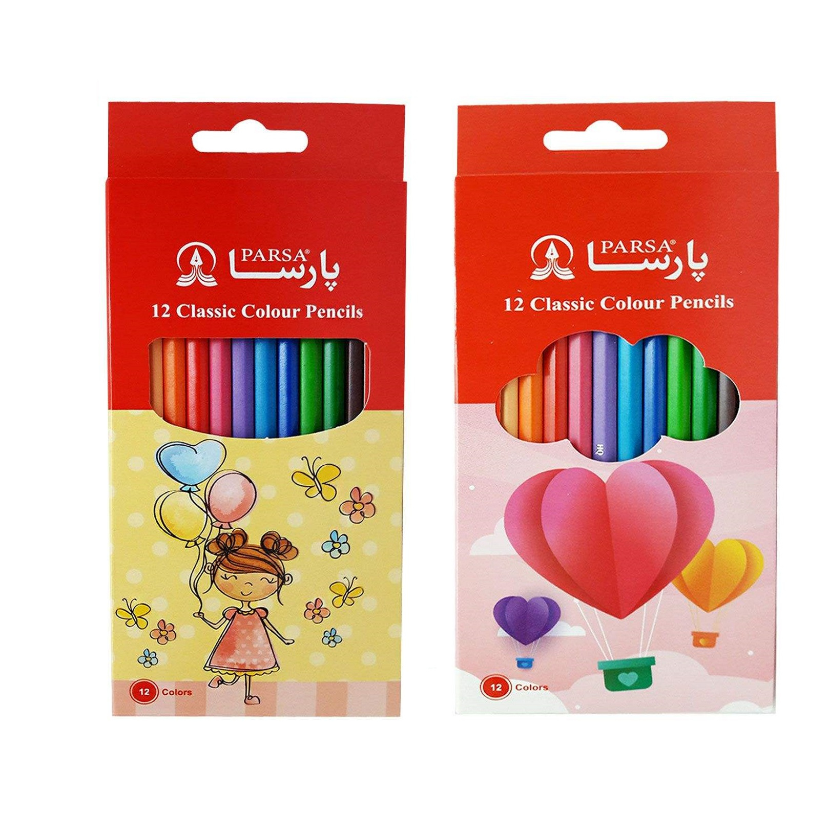 مداد رنگی 12 رنگ پارسا مدل دخترانه کد 54 بسته 2 عددی