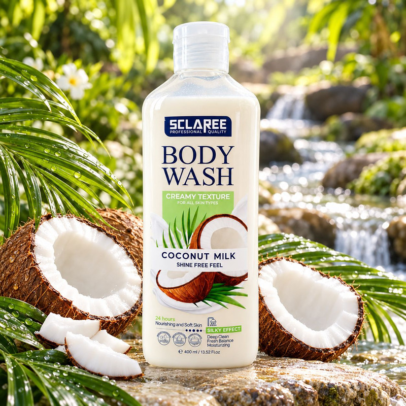 شامپو بدن کرمی اسکلاره مدل Coconut Milk با رایحه شیر نارگیل مناسب انواع پوست حجم 400 میلی لیتر