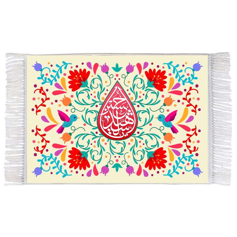 فرش ماشینی دیوارکوب اطلس آبی طرح یا حسین شهید مدل T2481 