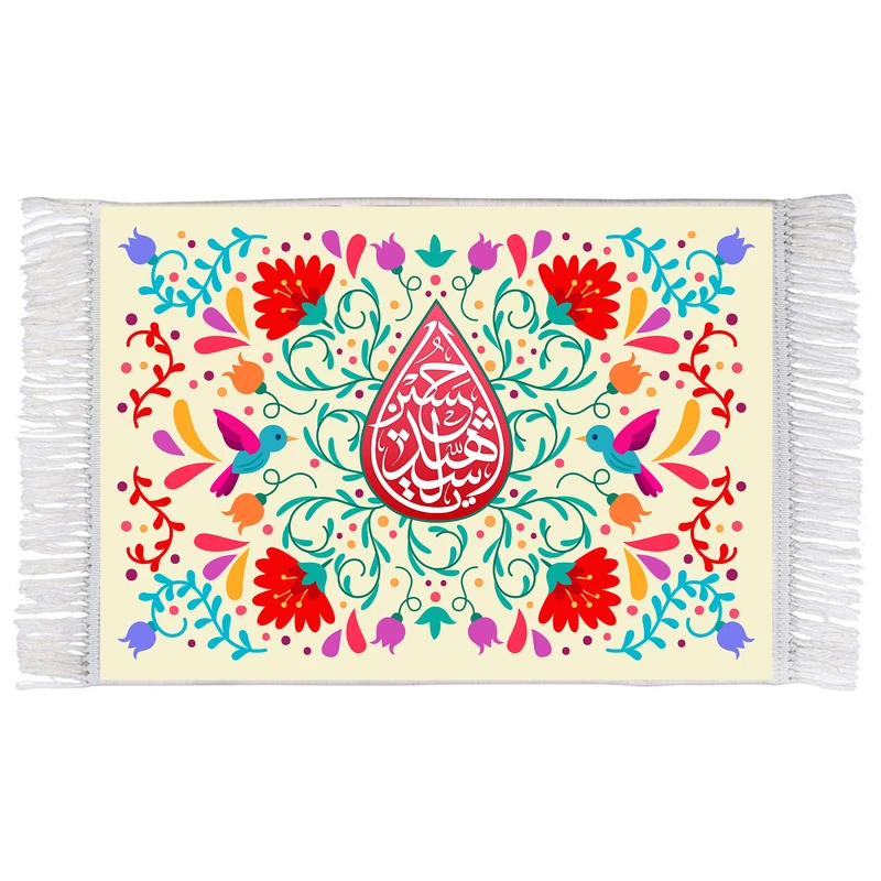 فرش ماشینی دیوارکوب اطلس آبی طرح یا حسین شهید مدل T2481