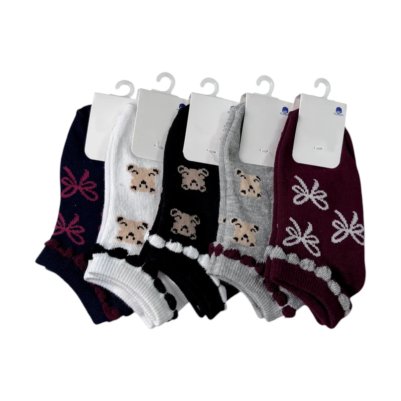 جوراب ساق کوتاه دخترانه مدل RO-347 بسته 5 عددی