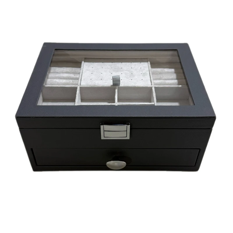 جعبه جواهرات مدل دو طبقه درب شیشه ای کشویی کد JB105