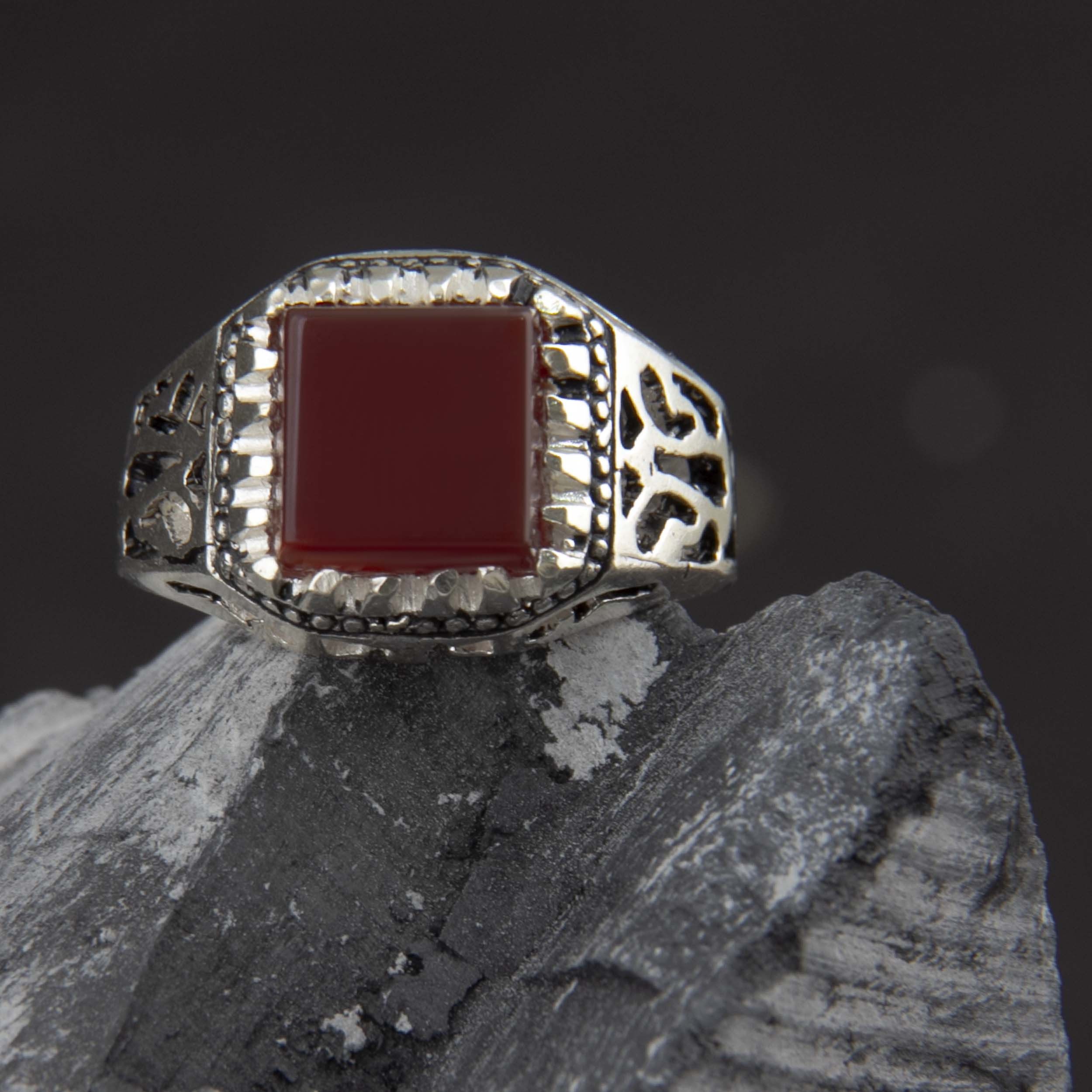 انگشتر نقره مردانه بازرگانی میلادی مدل سنگ عقیق یمنی رکاب سیلندری کد AM_2873