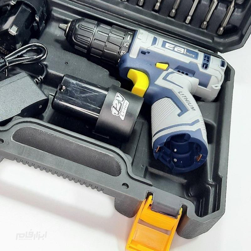 دریل پیچ گوشتی شارژی 10میلی‌متری 12ولت ابی مکس مدل EM-12V مجموعه 24 عددی