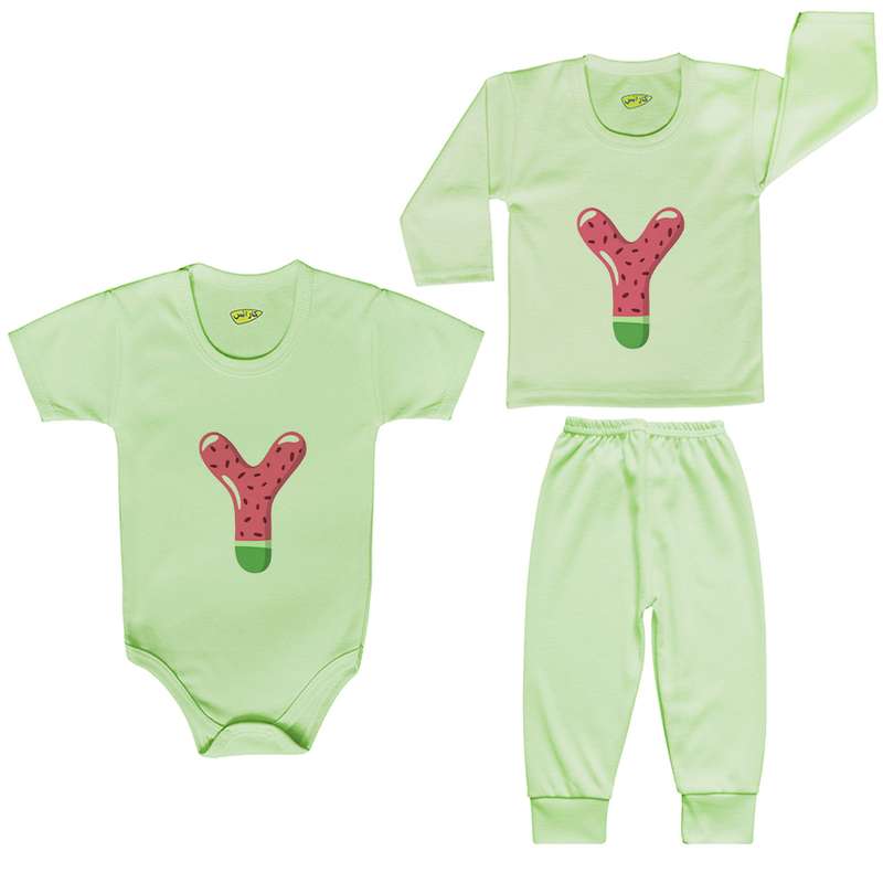 ست 3 تکه لباس نوزادی کارانس طرح یلدا مدل PRSG-4000