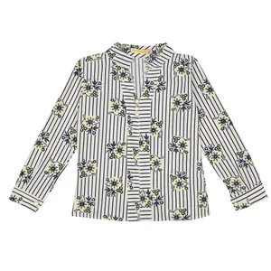 بلوز آستین بلند دخترانه مدل یقه سه دکمه