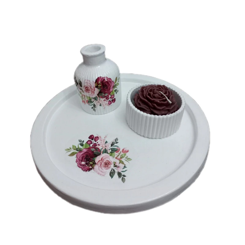 ست 3 تکه گلدان و جاشمعی بتنی کد A_0001 به همراه سینی