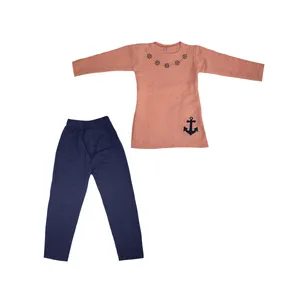 ست تونیک و شلوار دخترانه مدل لنگر دار رنگ گلبهی