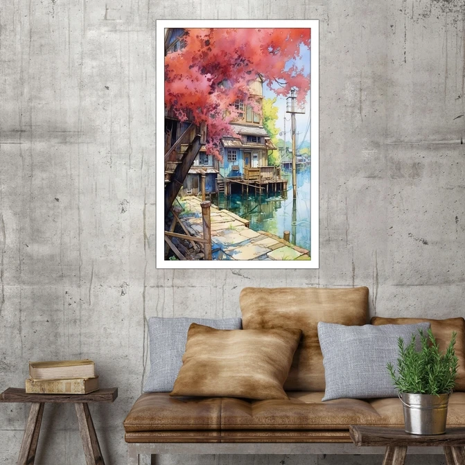 تابلو نوری بکلیت طرح منظره طبیعت و کلبه چوبی مدل W-MID-18365