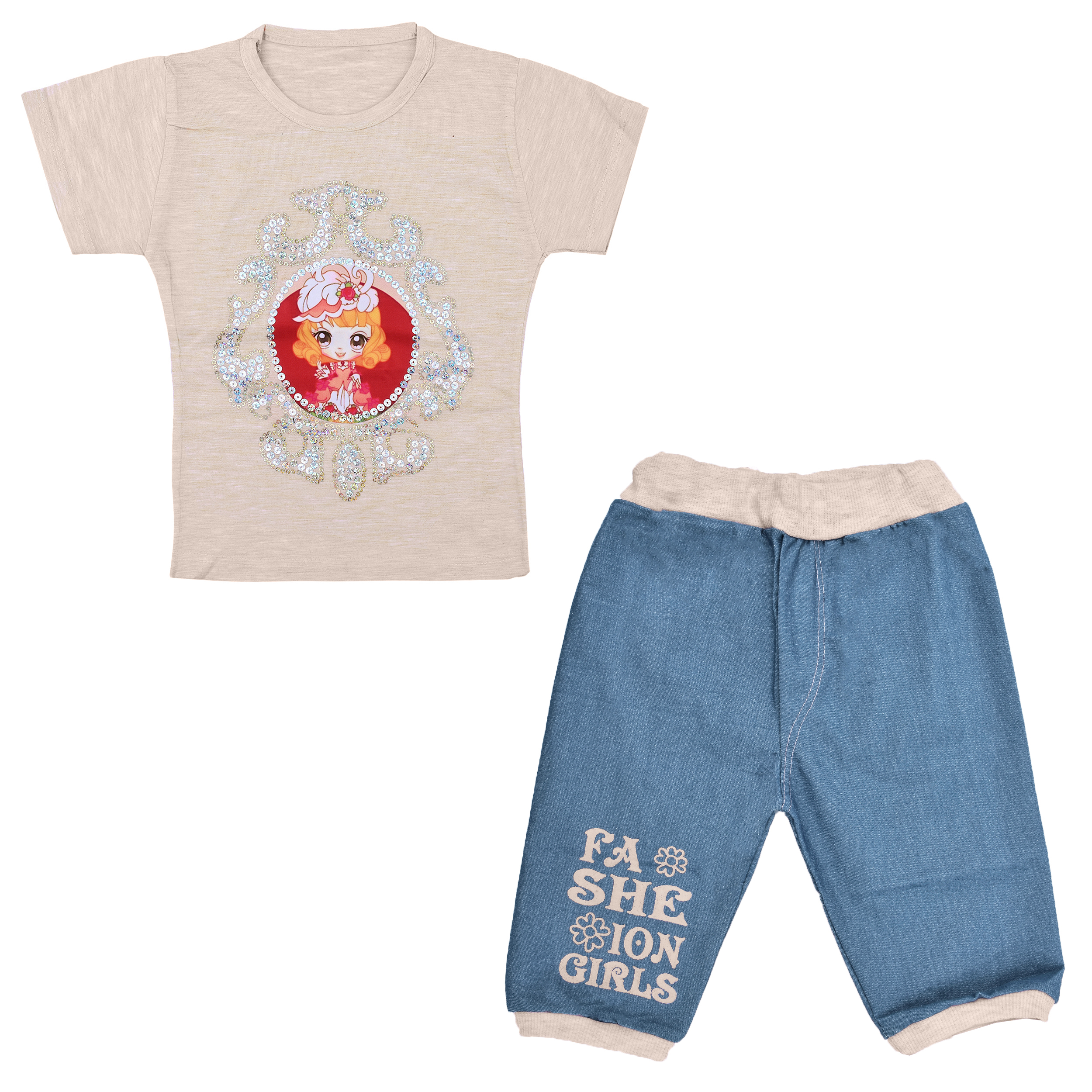 ست تی شرت و شلوارک نوزادی دخترانه کد 2024KAB