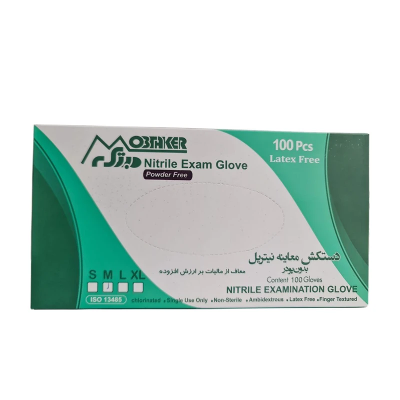دستکش نیتریل غیر پودری مدل بدون لاتکس سایز متوسط (M) بسته 100 عددی