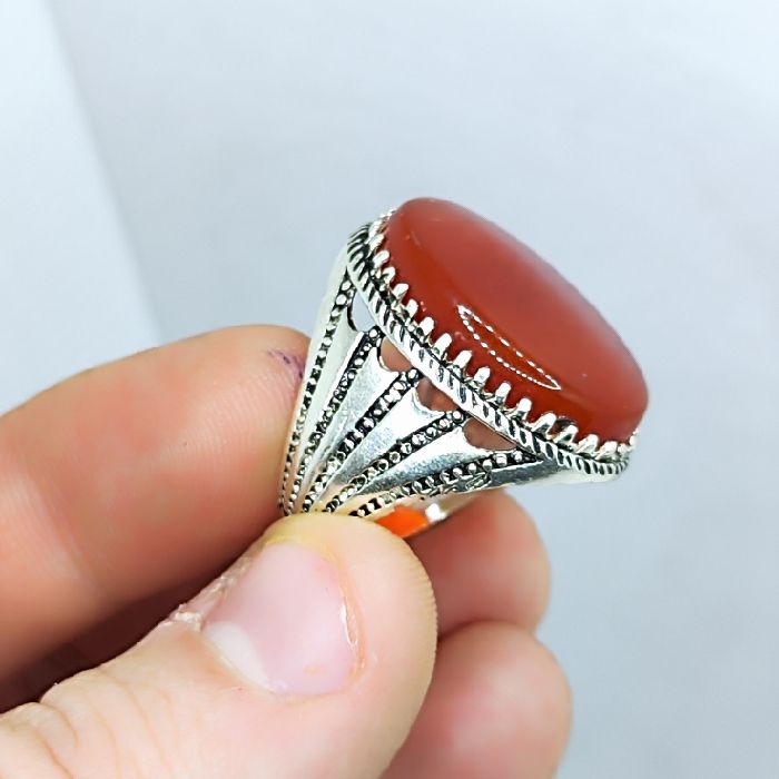 انگشتر نقره مردانه مدل سنگ عقیق رضوی رکاب اسپرت کد 6300 -  - 8