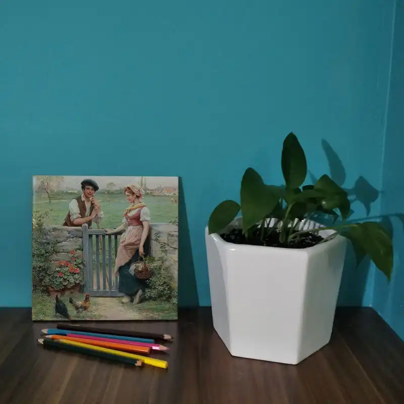 کاشی طرح نقاشی دختر و پسر روستایی BDT257